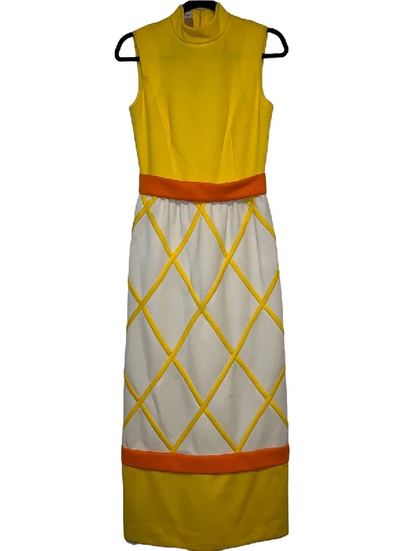 1960s Bright Maxi Dress by Ayres Unlimited (S) Trendy Fit-and-Flare Maxi Dress