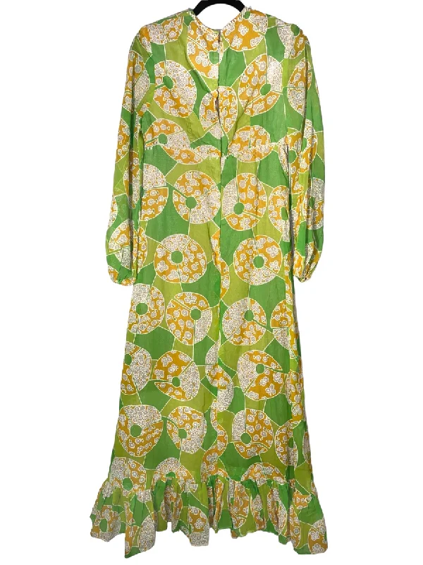 1960s Psychedelic Print Maxi Dress w Bell Sleeves Stylish Boho Chic Maxi Dress