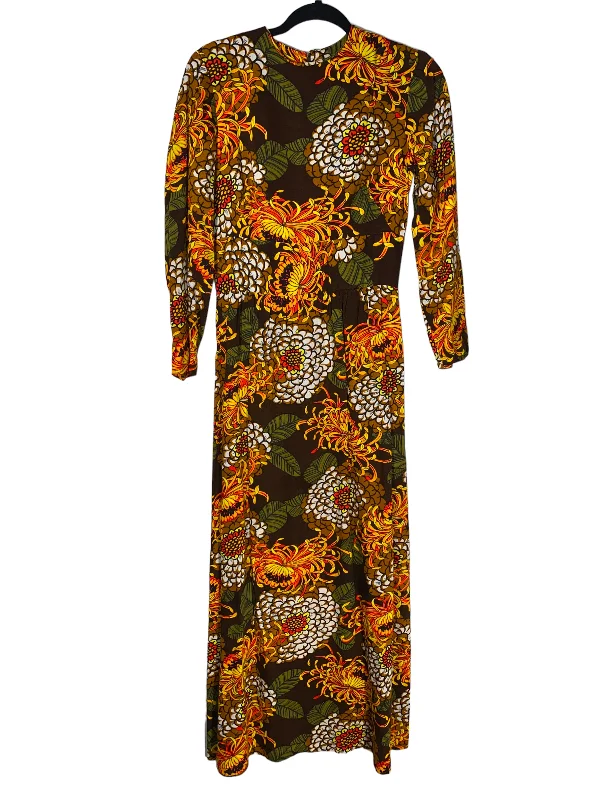 1970s Psychedelic Floral Maxi Dress Comfortable Satin Maxi Dress