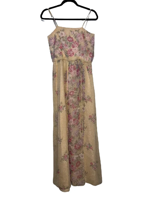 1980's Taffeta Style Spaghetti Strap Maxi Dress with Flower Print Chic Off-Shoulder Maxi Dress