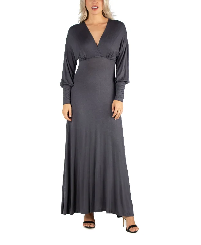 24seven Comfort Apparel Womens Formal Long Sleeve Maxi Dress Stylish One-Shoulder Maxi Dress