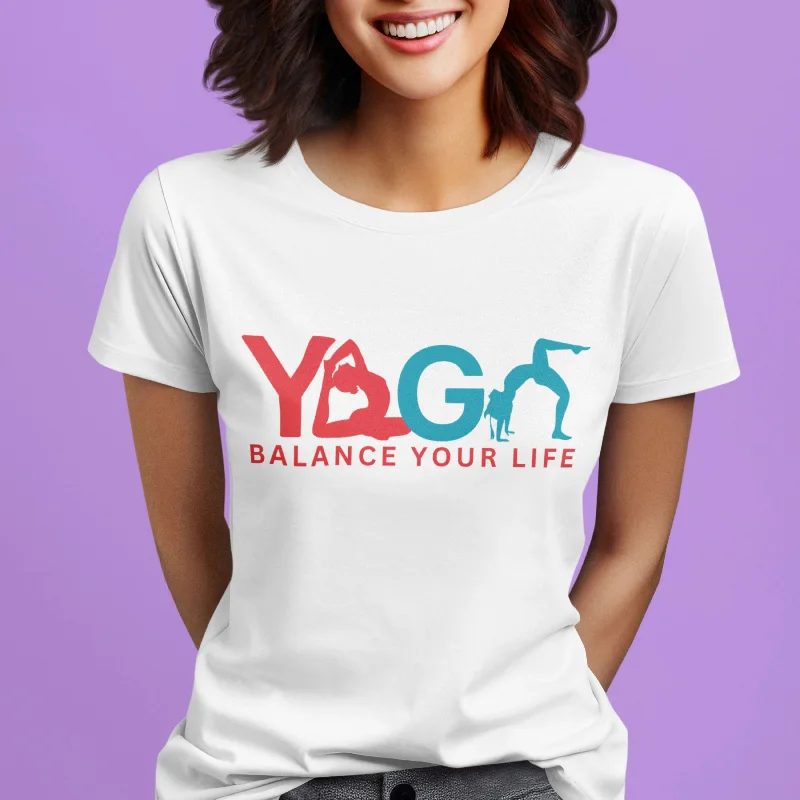 Yoga Balance Your Life Round Neck Half Sleeve Classic T-Shirt Silk Blend Satin Velvet