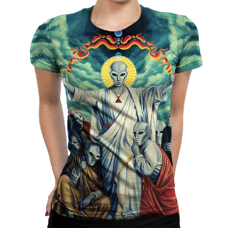 Alien Christ Womens T-Shirt Collared Crew Neck Turtle Neck