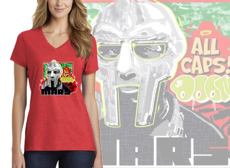 Art Society x MARS x MF DOOM ALL CAPS WOMENS TEE RED Oversized T-Shirt Spandex breathable