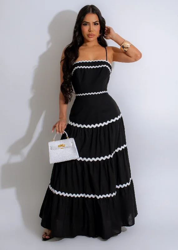 Attitude Maxi Dress Black Trendy Maxi Dress with Belt