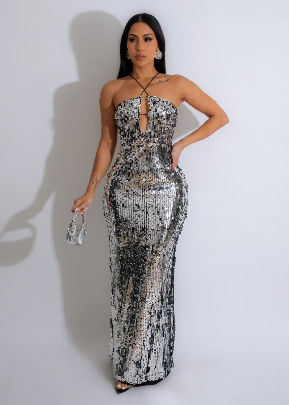 Being Eternal Sequin Maxi Dress Silver Trendy Short Sleeve Maxi Dress