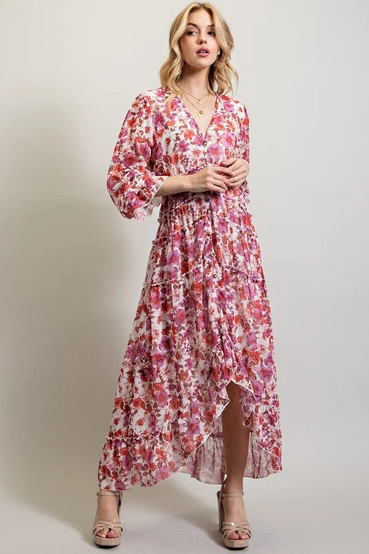 Bohemian Floral High and low maxi dress *Online Only* Comfortable Maxi Dress with Belt