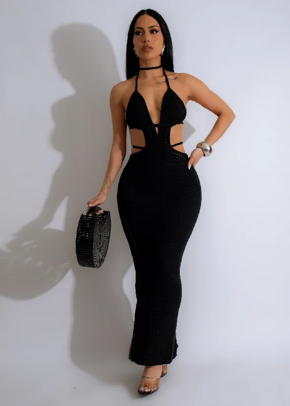 Malibu Crochet Maxi Dress Black Cozy Longline Maxi Dress