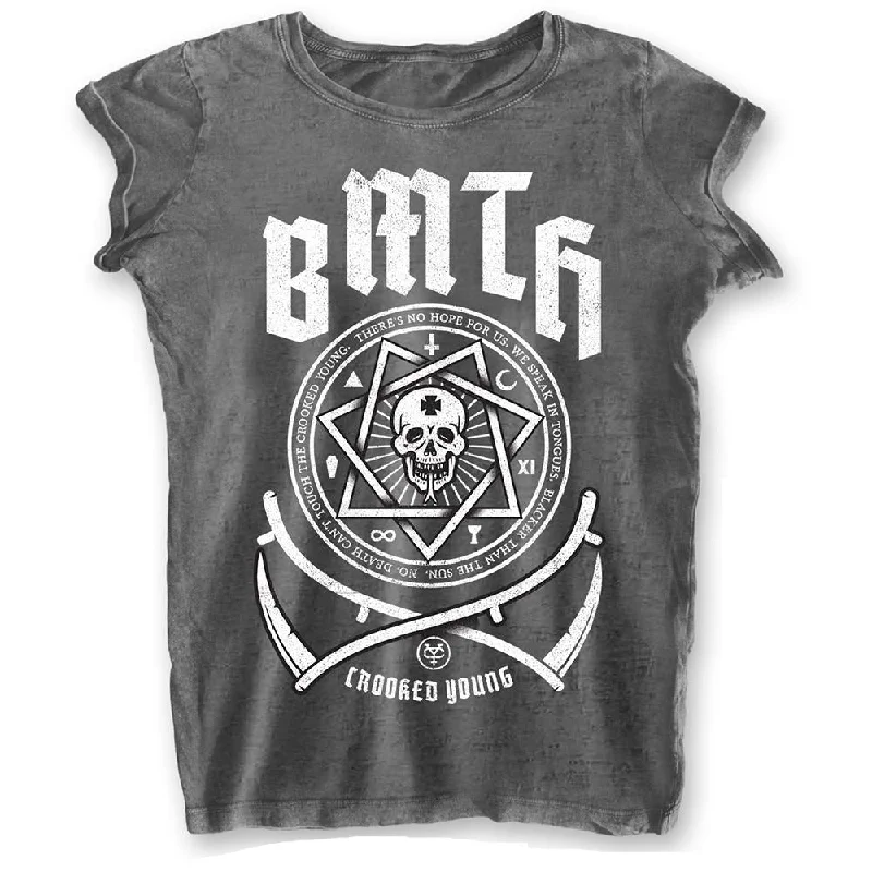 Bring Me The Horizon Ladies Fashion T-Shirt: Crooked Young (Burn Out) Chenille Blend Fleece Blend Nylon Blend Bring Me The Horizon Ladies Fashion T-Shirt: Crooked Young (Burn Out) Chenille Blend Fleece Blend Nylon Blend