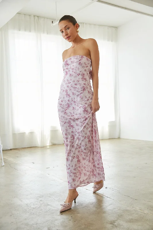 Britt Strapless Tie Back Maxi Dress Fashionable High-Low Maxi Dress