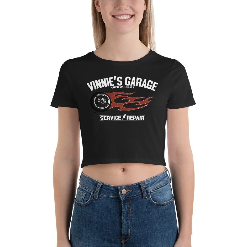 Women's Vinnies Garage Crop Tee Ribbed T-Shirt High Neck Heavyweight