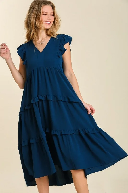 Umgee Maxi Dress with Ruffled Details in Midnight Fashionable Off-Shoulder Maxi Dress