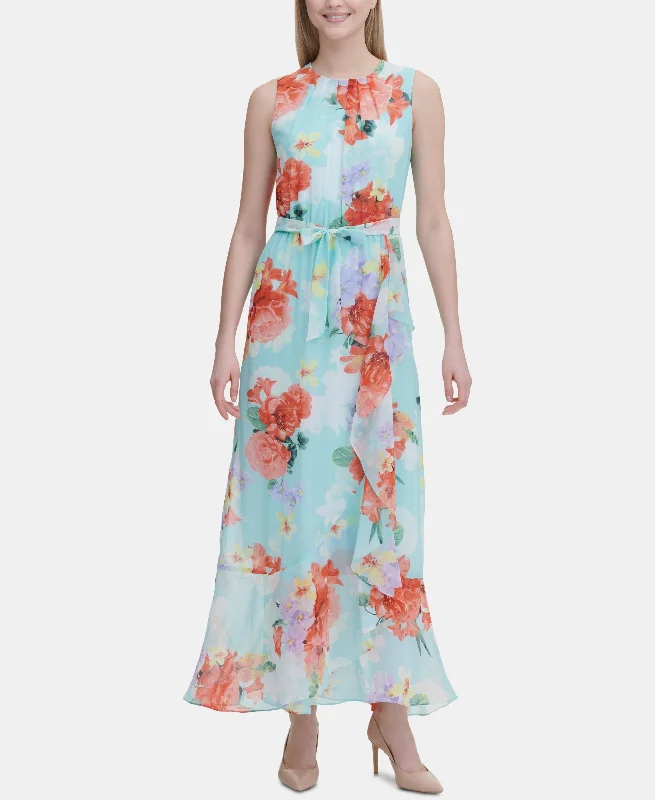 Calvin Klein Belted Floral Print Maxi Dress Elegant Maxi Dress with Lace