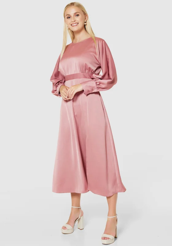 Closet London Tie Waist A-line Maxi Dress, Rose Pink Elegant Maxi Dress with Belt