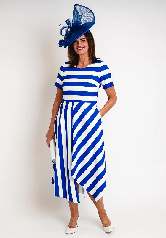 Coco Doll Hara Geometric Stripe Maxi Dress, Royal Blue & White Comfortable Flowy Maxi Dress