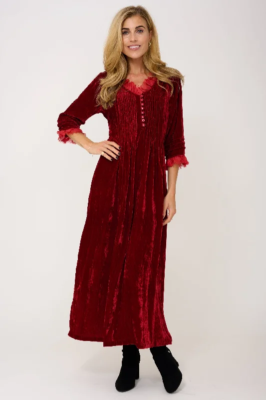 Silk Velvet Annabel Maxi Dress in Red Stylish V-Neck Maxi Dress