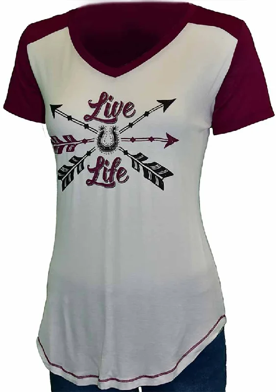 Cowgirl Hardware Women's Live Life Baseball T-shirt Satin Fabric Silk Fabric Chiffon Fabric