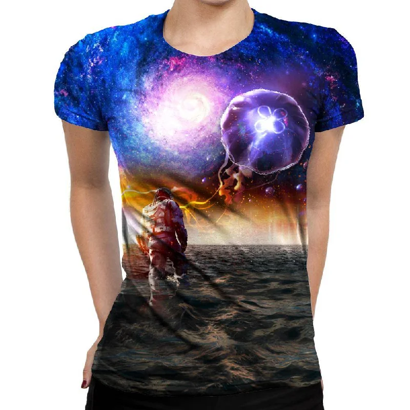 Galactic Jellyfish Womens T-Shirt Hooded Caped Shawl Collar