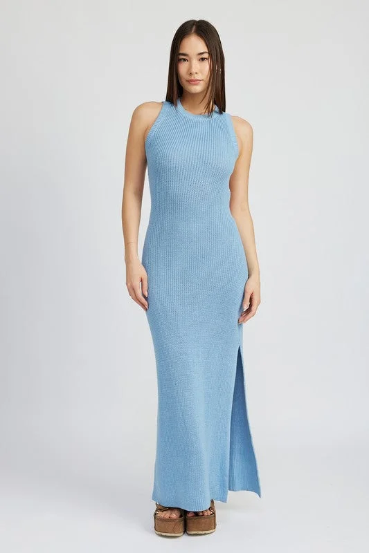 HALTER NECK MAXI DRESS WITH OPEN BACK *Online Only* Elegant Maxi Dress with Slit