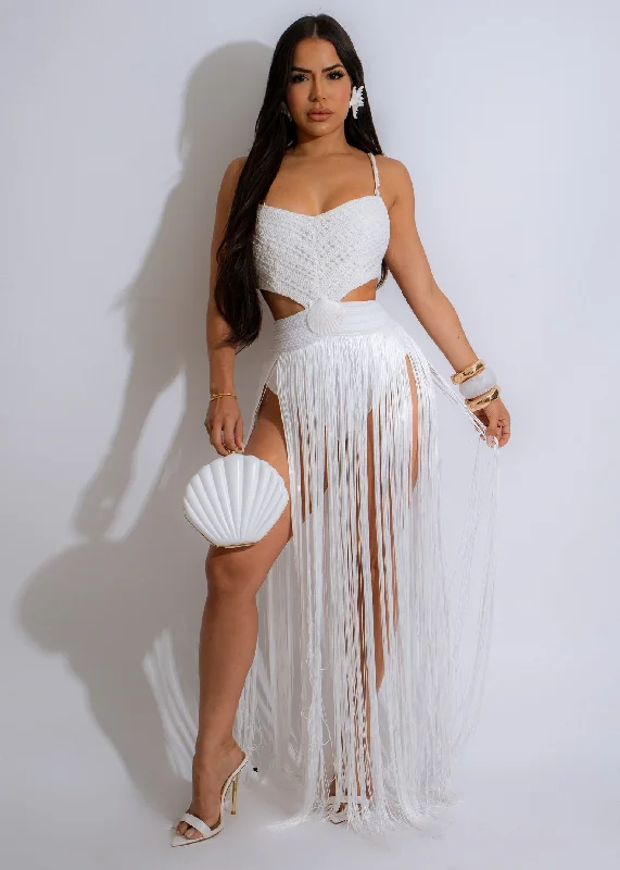 Iconic Girl Fringes Maxi Dress White Elegant Wraparound Maxi Dress