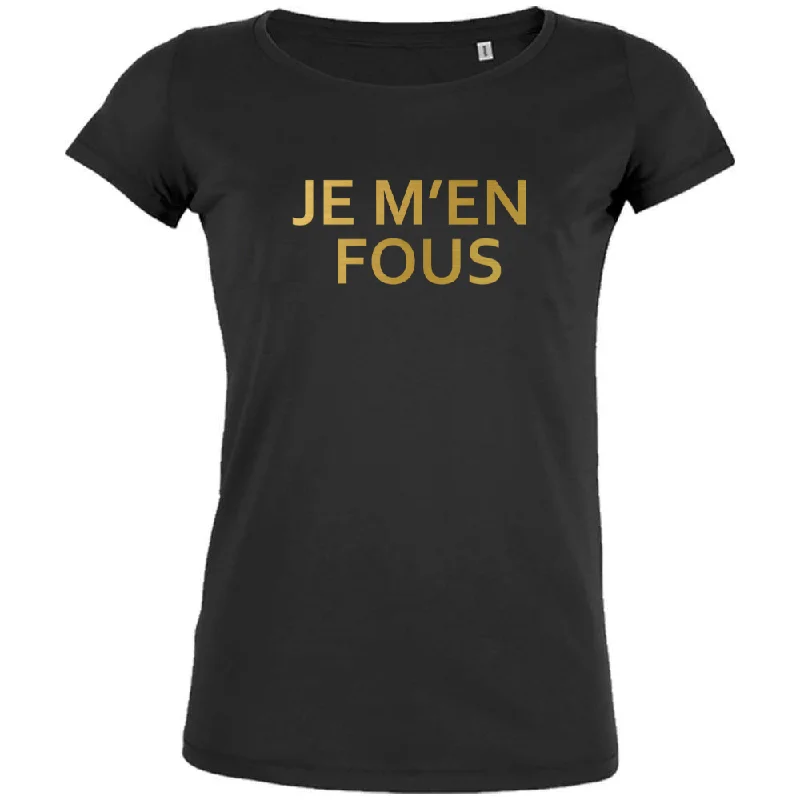 Je m'en Fous Women's Organic Tee Beaded Sequined Faux Fur