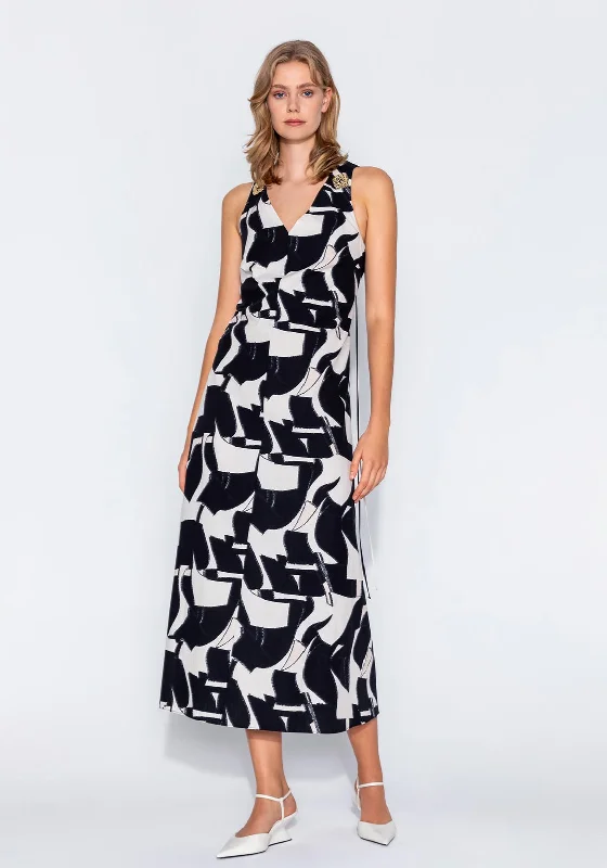 Kameya Cut-Out Back Abstract Print Maxi Dress, Black Stylish Button-Up Maxi Dress