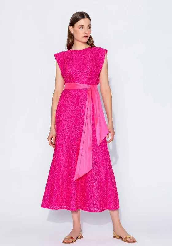 Kameya Floral Lace V-Back Maxi Dress, Fuchsia Fashionable Off-Shoulder Maxi Dress