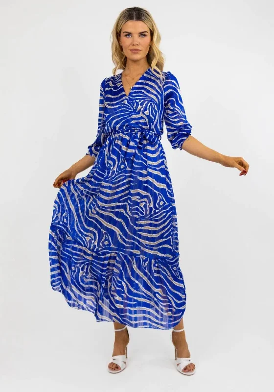 Kate & Pippa Modena Animal Print Maxi Dress, Blue Trendy V-Neck Maxi Dress