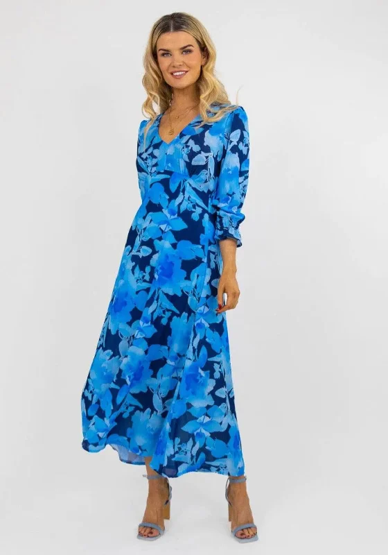 Kate & Pippa Streasa Floral Print Maxi Dress, Blue Elegant Maxi Dress with Lace