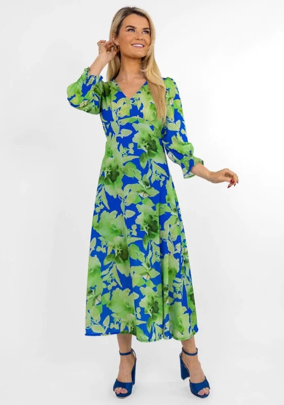 Kate & Pippa Streasa Floral Print Maxi Dress, Green Comfortable Satin Maxi Dress