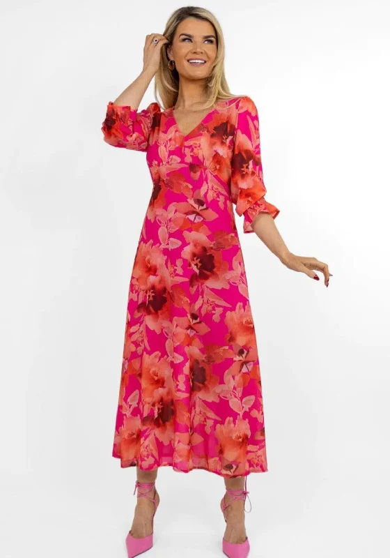 Kate & Pippa Streasa Floral Print Maxi Dress, Pink Stylish Boho Chic Maxi Dress