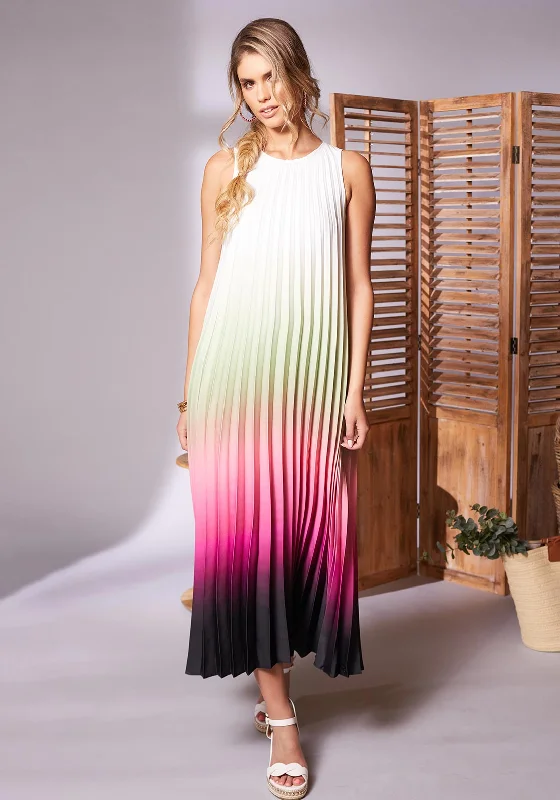 Kate Cooper Ombre Pleated Maxi Dress, Watermelon Comfortable Ruffle Maxi Dress