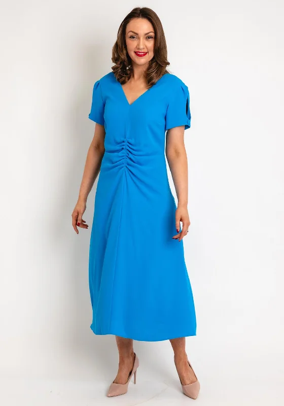 Kate Cooper Ruched Bodice A-Line Maxi Dress, Damson Blue Trendy Maxi Dress with Belt