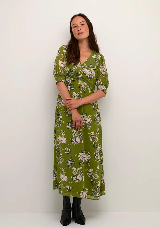 KAFFE Kavita Floral Maxi Dress, Green Fashionable High-Low Maxi Dress