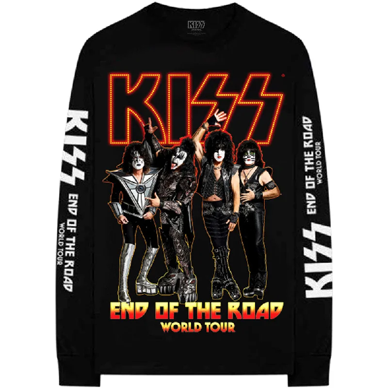 KISS | Official Band Long Sleeved T-Shirt | End Of The Road Tour (Back & Arm Print) Striped Floral Plaid