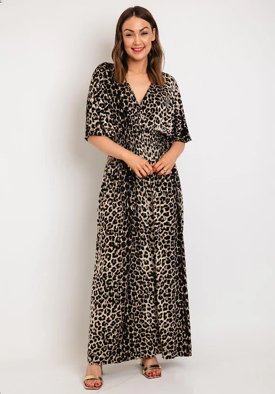 Serafina Collection One Size Leopard Print Maxi Dress, Black & Gold Comfortable Cotton Maxi Dress