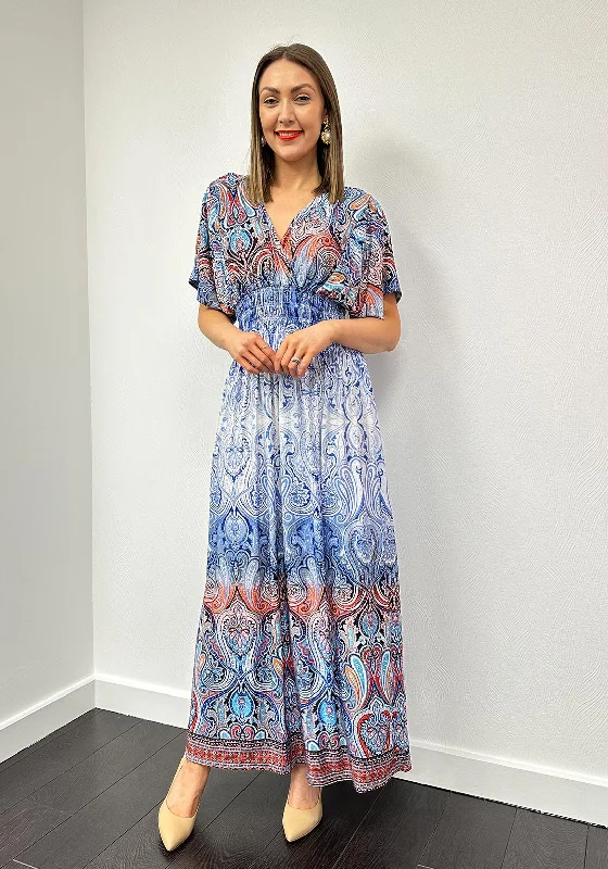 Serafina Collection One Size Paisley Maxi Dress, Blue Cozy Knitted Maxi Dress