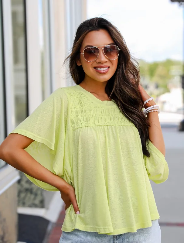 FINAL SALE - Laidback Living Lime Smocked Tee Chenille Brocade Lace