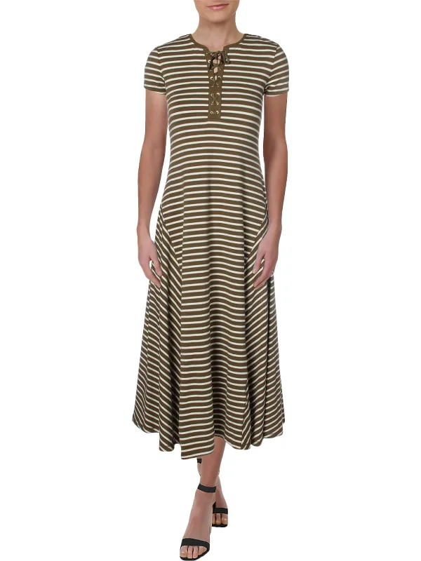 Lauren Ralph Lauren Petite Stripe Print Lace Up Maxi Dress Elegant Boho Maxi Dress