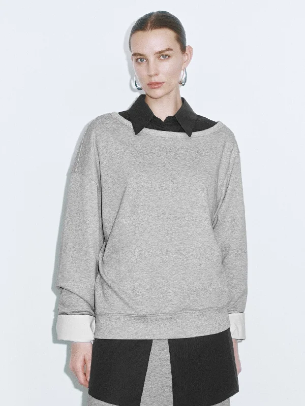 Long Sleeve Loose T-Shirts Print Jacquard Patchwork