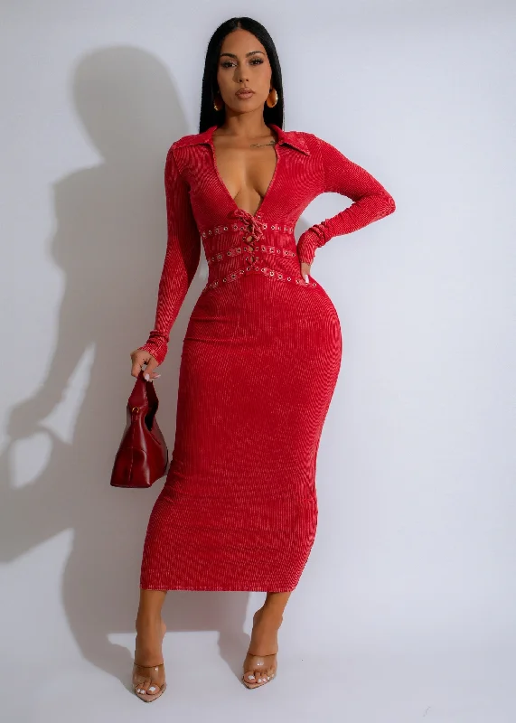 Love Spree Ribbed Maxi Dress Red Stylish Off-Shoulder Maxi Dress