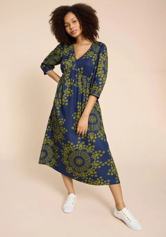 White Stuff Lucy Eco Vero Maxi Dress, Navy Print Chic Boho Print Maxi Dress