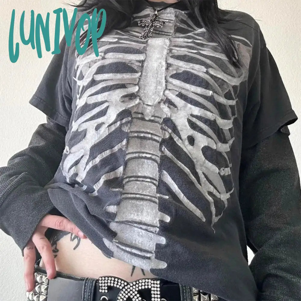 Lunivop 2000s Retro E-girl Gothic Skull Cute Tops Y2K Grunge Cyber Layered Sleeve T-shirt 90s Vintage Mall Goth Harajuku Pullovers Tees Modern Contemporary Chic Lunivop 2000s Retro E-girl Gothic Skull Cute Tops Y2K Grunge Cyber Layered Sleeve T-shirt 90s Vintage Mall Goth Harajuku Pullovers Tees Modern Contemporary Chic