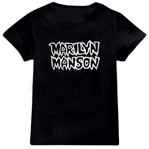 Marilyn Manson Kids T-Shirt: Classic Logo Denim Fabric Leather Fabric Suede Fabric