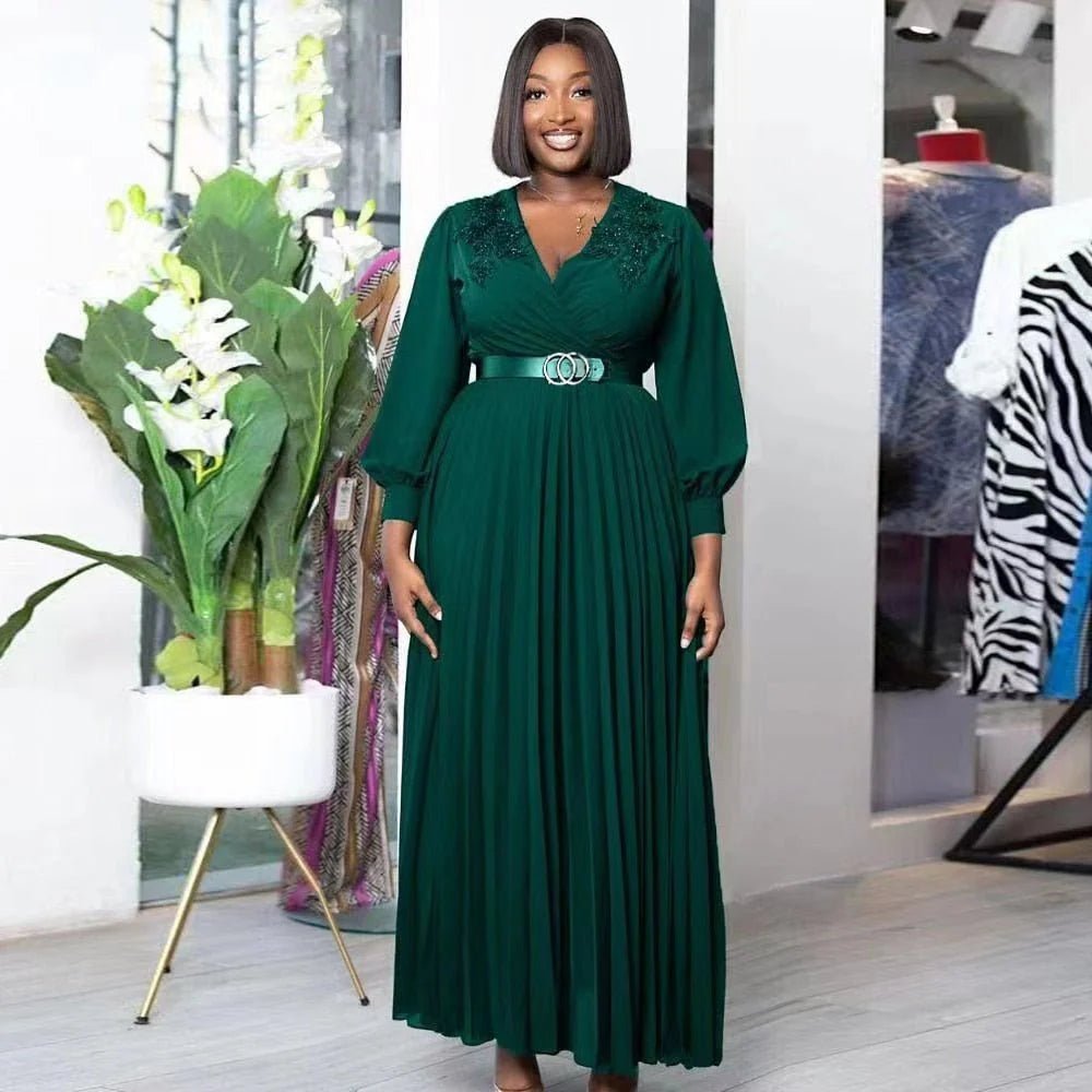 Spring Dresses African Beads Chiffon Dashiki Maxi Dress Long Sleeve Elegant Ladies Clothes Comfortable Fit-and-Flare Maxi Dress