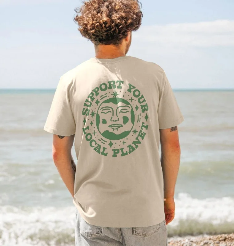 Men's Support Your Local Planet T-Shirt Zippered Buttoned Snapped