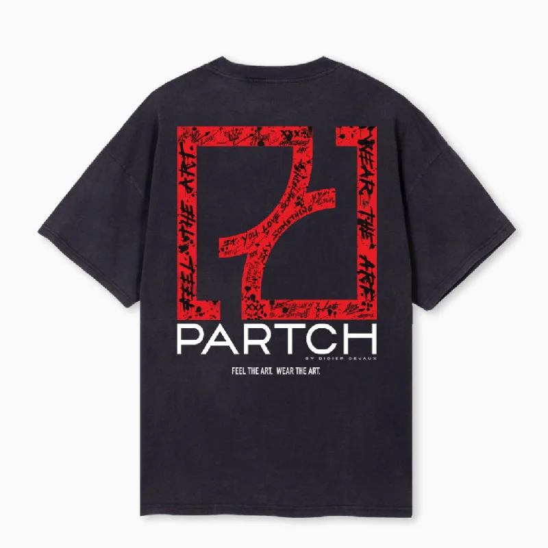 PARTCH Oversized T-Shirt Art printed vintage black Graphic T-Shirt Round Neck Polyester