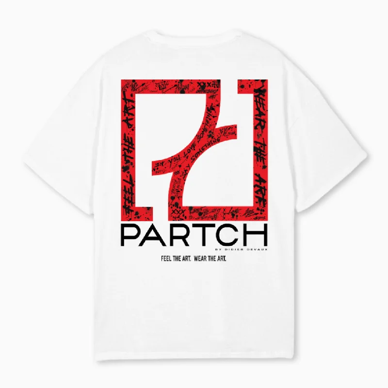 PARTCH Art Red Oversized Tee Organic Cotton White Ribbed Striped Patterned