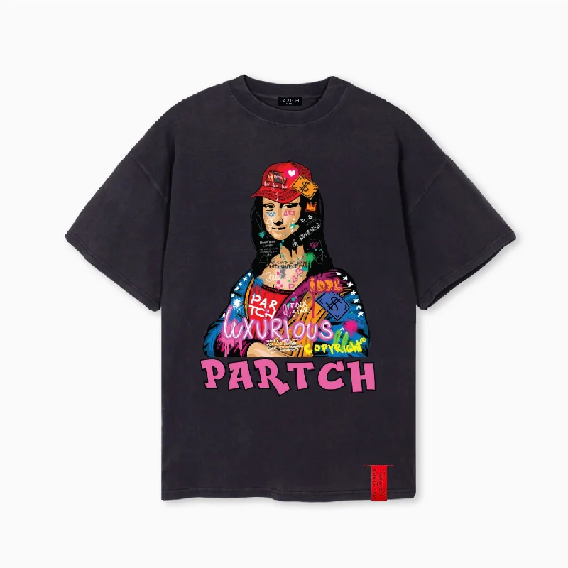 PARTCH Idol Oversized Tee Organic Cotton Vintage Black Zippered Front Buttoned Front Snap Front