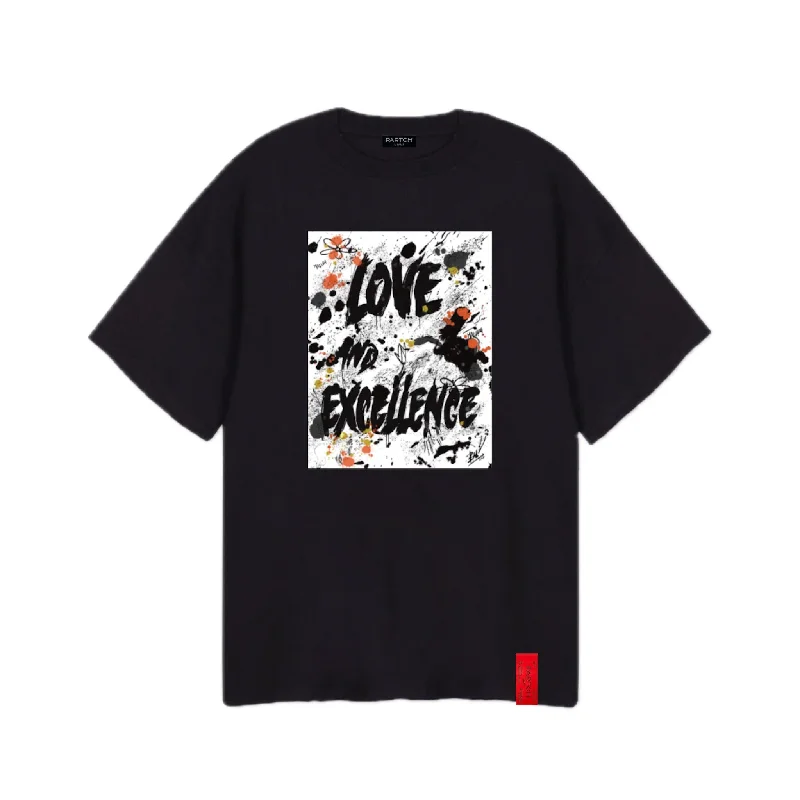 PARTCH Love & Excellence Oversized Tee Black Cotton Fleece Fabric Down Fabric Feather Fabric